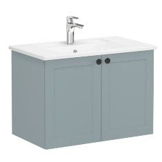 Vitra Root Classic 68711 Lavabo Dolabı, Kapaklı, 80 Cm, Mat Fiyord Yeşili, Köşeli Lavabolu